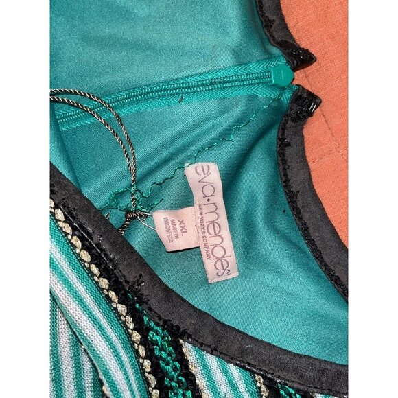 NWT Eva Mendes Green/Black Striped Sequin Shift Midi Dress XXL Womens - Picture 10 of 14